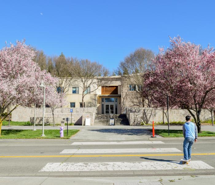 Schroeder Hall with Spring Flowers