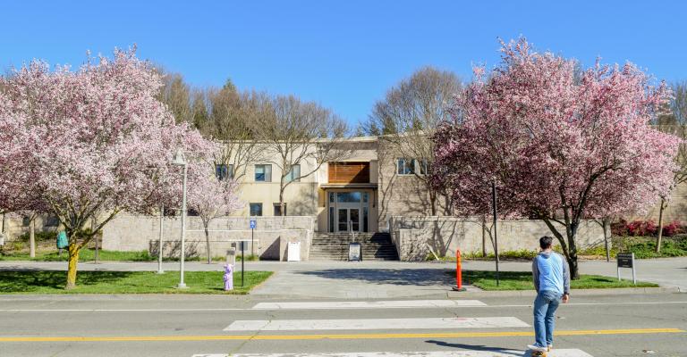 Schroeder Hall with Spring Flowers